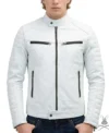 Torino White Leather Biker Jacket