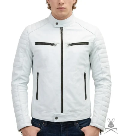 Torino White Leather Biker Jacket