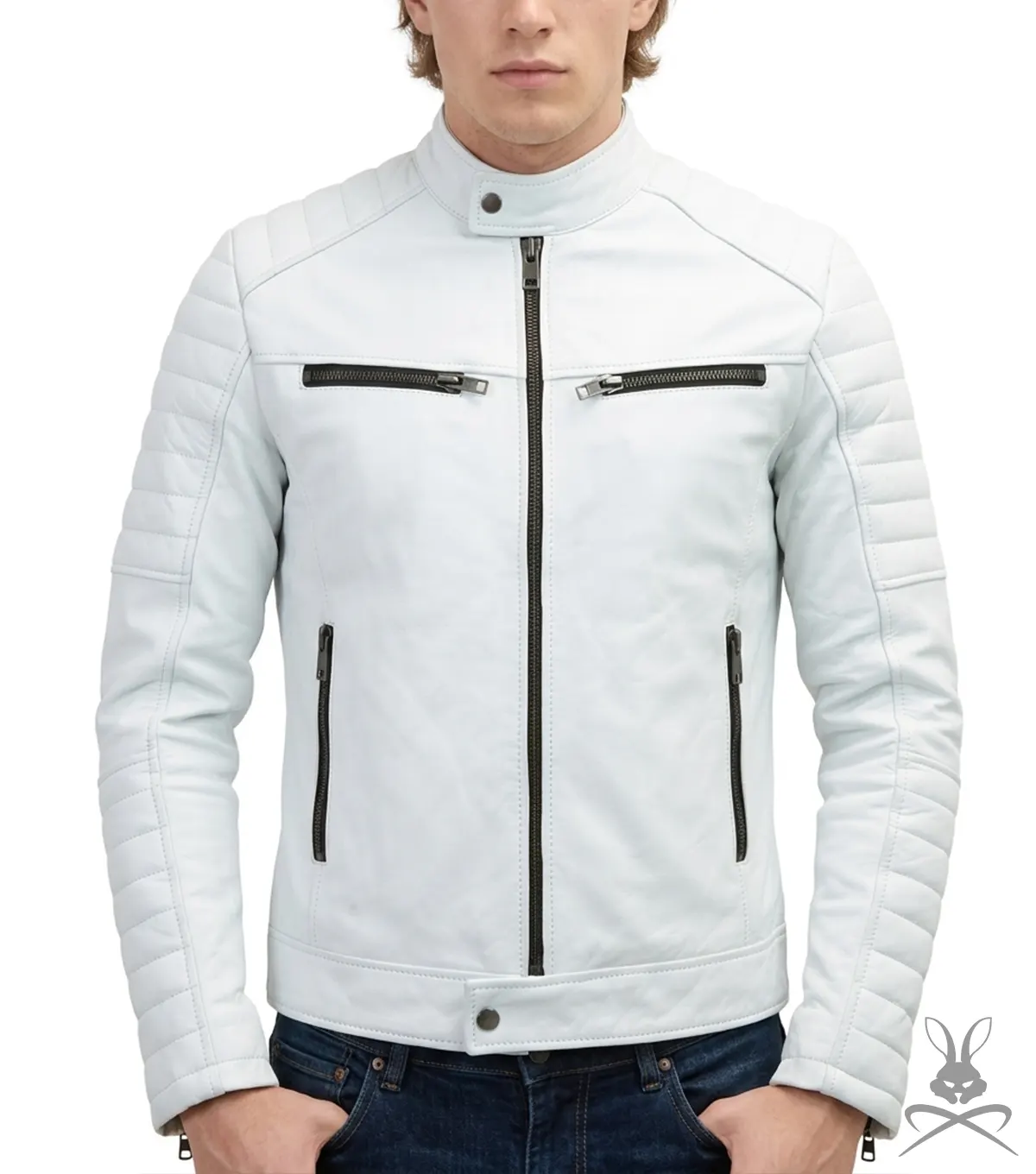 Torino White Leather Biker Jacket