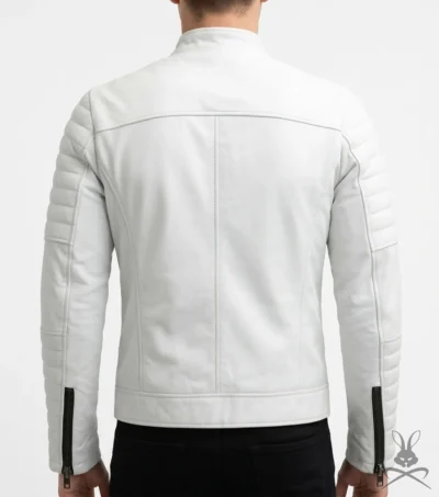 Torino White Leather Biker Jacket back