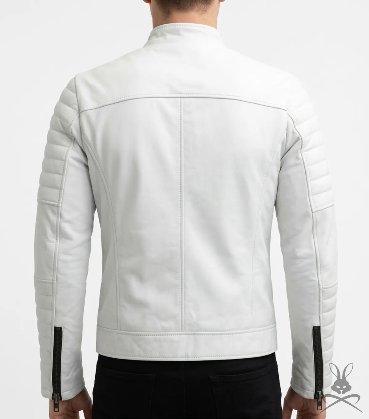 Torino White Leather Biker Jacket back