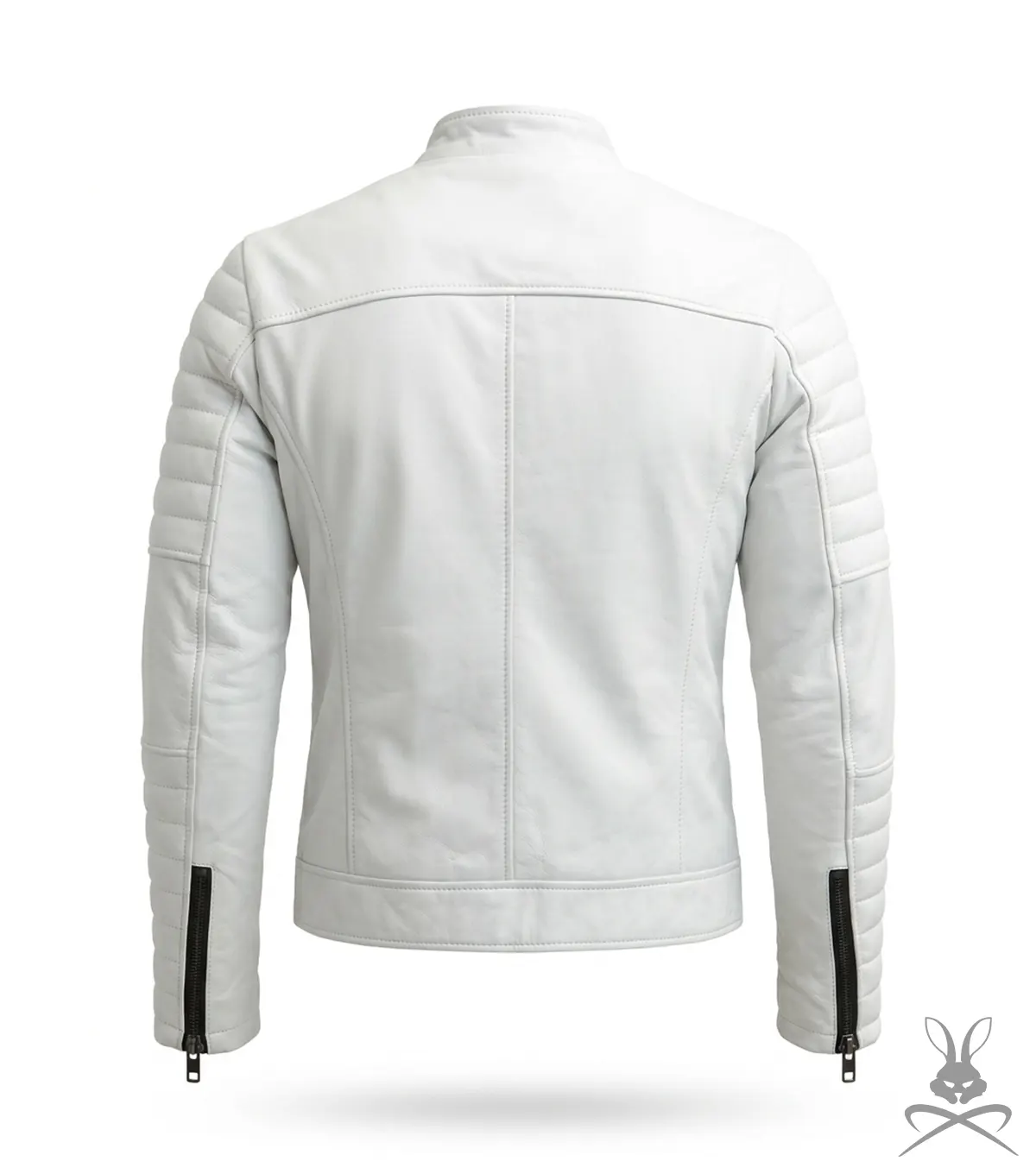 Torino White Leather Biker Jacket back view