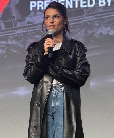Toronto International Film Festival 2026 Inde Navarrette Black Leather Coat Closeup