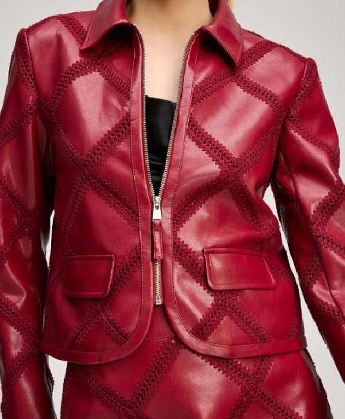 Tv Show The View 2026 Joy Behar Red Audrey Leather Jacket Front