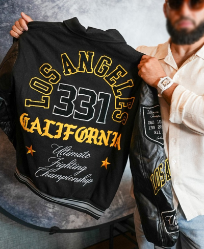 Ultimate Fighting Championship Los Angeles 331 California Black Wool and Leather Varsity Jacket Back