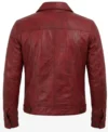 Vexton Red Trucker Style Leather Button Jackets back view