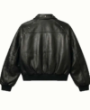 Vintage Cross Motif Black Leather Bomber Jacket for Men and Women Back