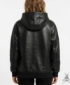 Womens Black Kangaroo Pocket Leather Hoodie back