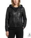 Womens Black Leather Hoodie