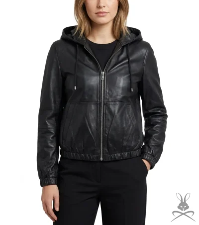 Womens Black Leather Hoodie