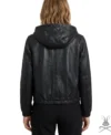 Womens Black Leather Hoodie back