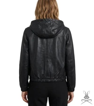 Womens Black Leather Hoodie back