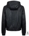 Womens Black Leather Hoodie back view