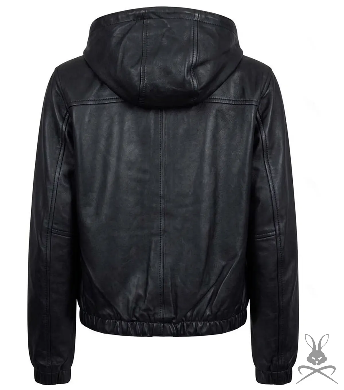 Womens Black Leather Hoodie back view