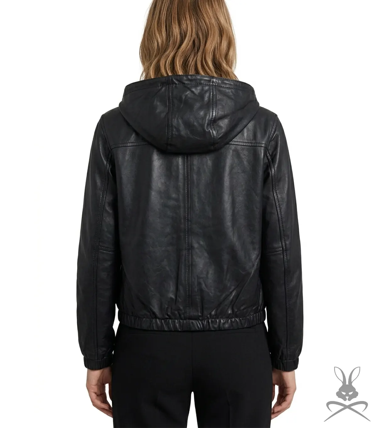 Womens Black Leather Hoodie back