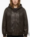 Womens Brown Oversized Nappa Leather Hoodie