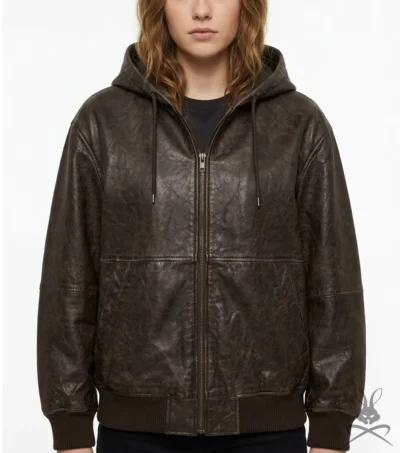 Womens Brown Oversized Nappa Leather Hoodie