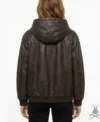 Womens Brown Oversized Nappa Leather Hoodie back