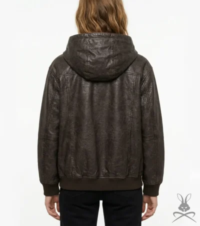 Womens Brown Oversized Nappa Leather Hoodie back