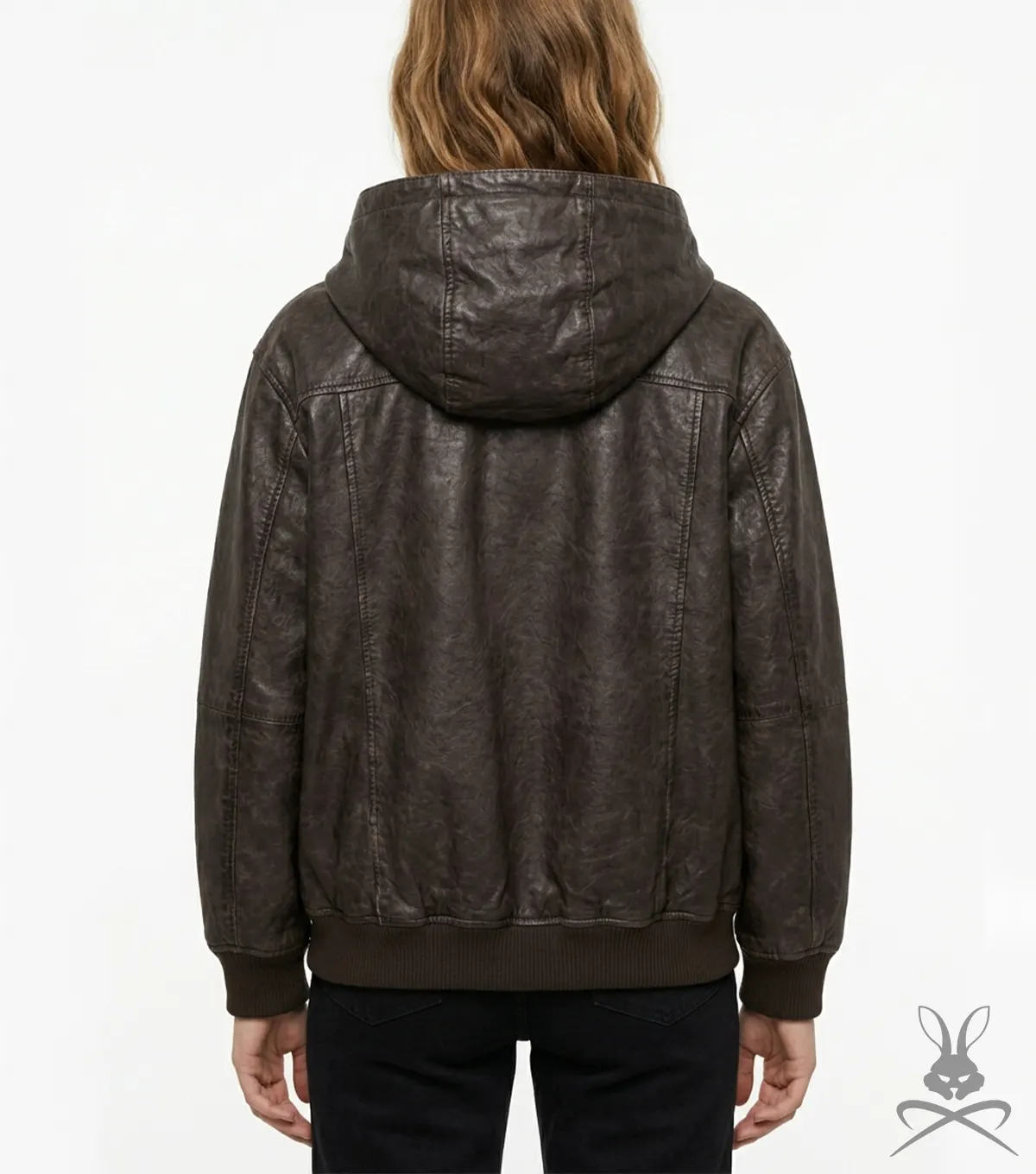 Womens Brown Oversized Nappa Leather Hoodie back