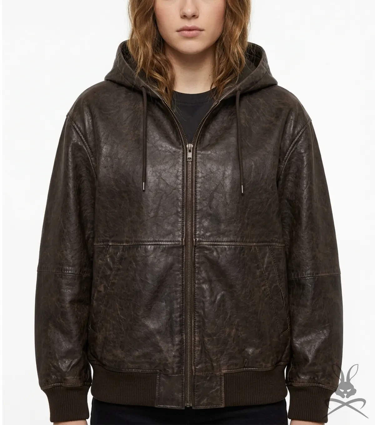 Womens Brown Oversized Nappa Leather Hoodie