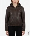 Womens Chocolate Leather Hoodie