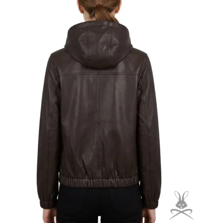 Womens Chocolate Leather Hoodie back