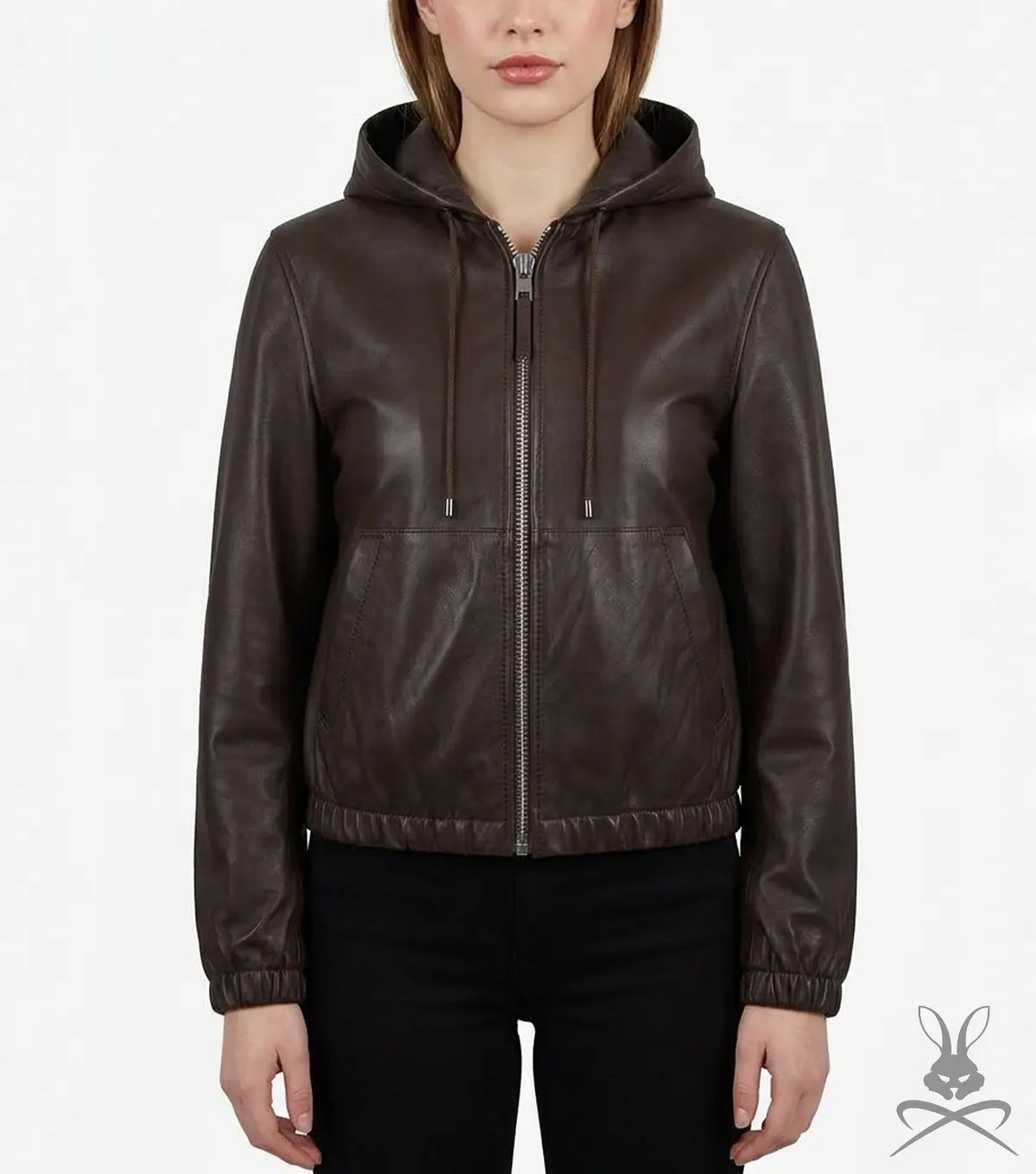 Womens Chocolate Leather Hoodie