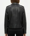 Womens Classic Black Leather Moto Jacket with Lapel Collar back