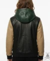 Womens Color-Block Leather Hoodie back