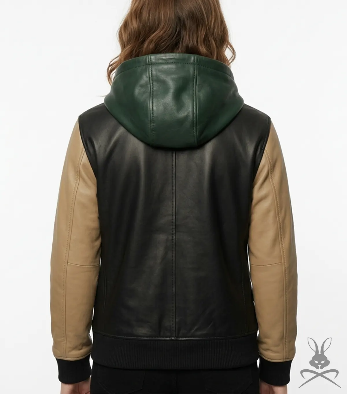 Womens Color-Block Leather Hoodie back