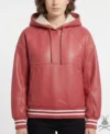 Womens Coral Red Leather Sweatshirt