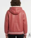 Womens Coral Red Leather Sweatshirt back