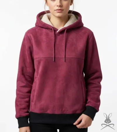 Womens Ira Hot Pink Suede Leather Hoodie