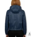 Womens Navy Blue Leather Hoodie back