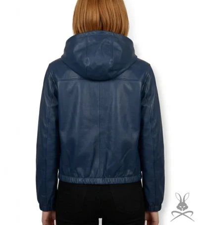 Womens Navy Blue Leather Hoodie back