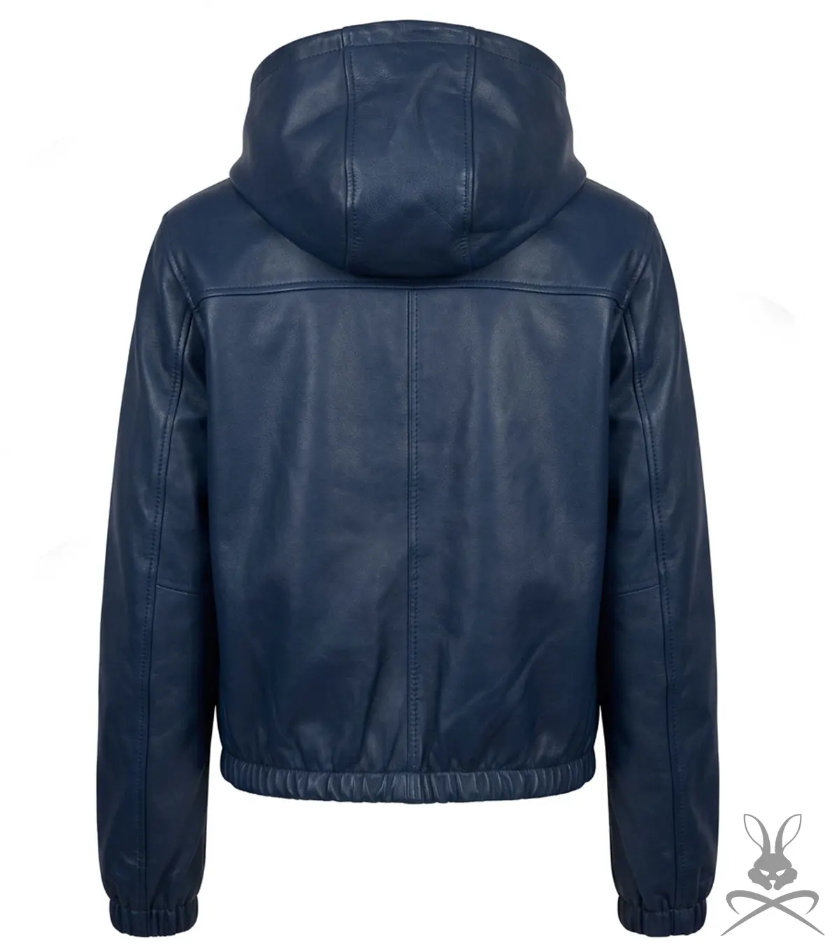 Womens Navy Blue Leather Hoodie back view