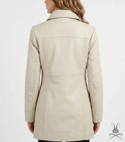 Women's Off White 3/4 Length Real Leather Coat back