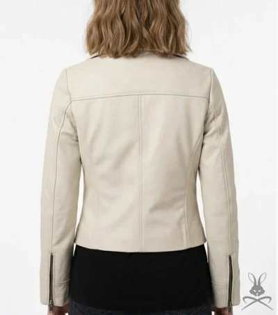 Womens Off White Leather Moto Jacket back