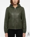 Womens Olive Leather Hoodie