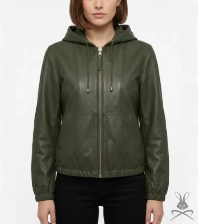 Womens Olive Leather Hoodie