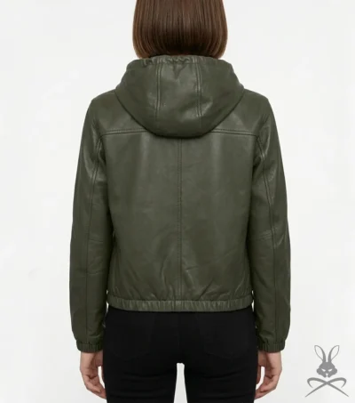 Womens Olive Leather Hoodie back