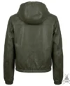 Womens Olive Leather Hoodie back view
