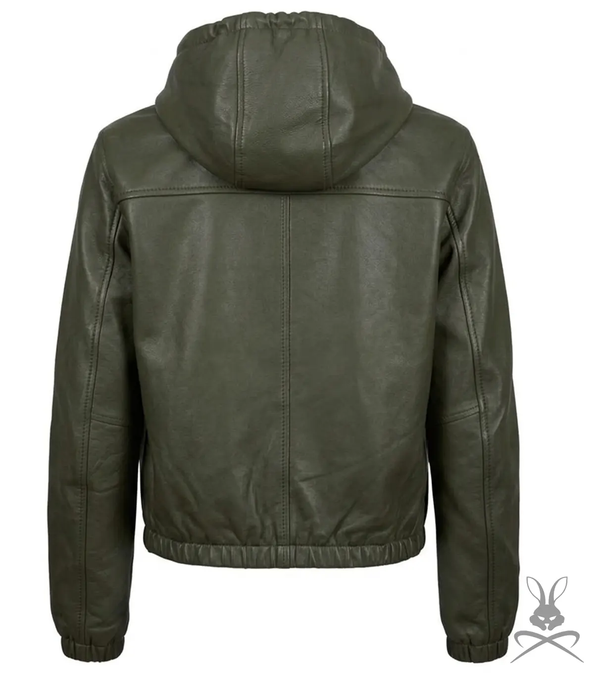 Womens Olive Leather Hoodie back view