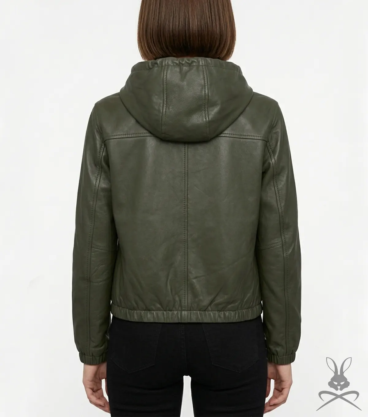 Womens Olive Leather Hoodie back