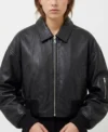 Womens Oversized Leather MA-1 Bomber Jacket