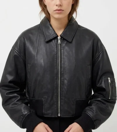 Womens Oversized Leather MA-1 Bomber Jacket