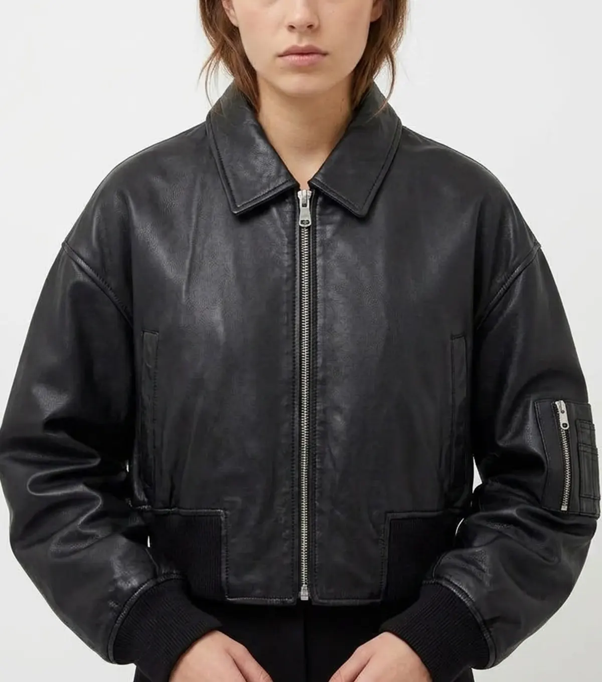 Womens Oversized Leather MA-1 Bomber Jacket