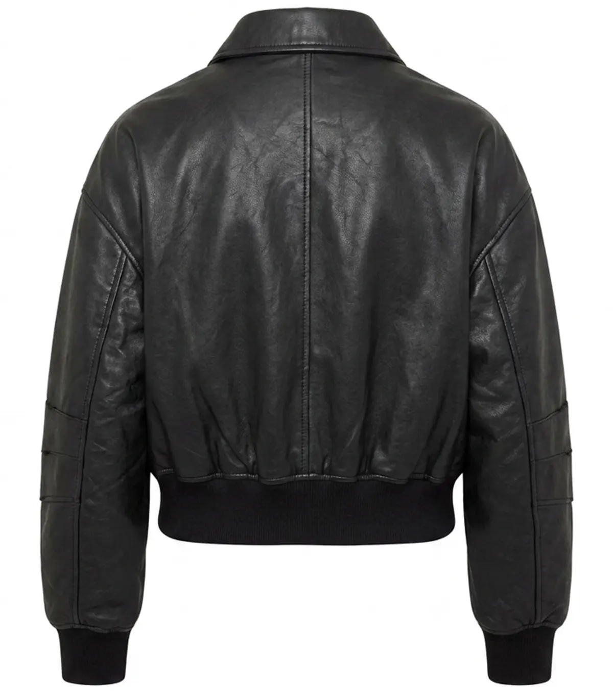 Womens Oversized Leather MA-1 Bomber Jacket back view