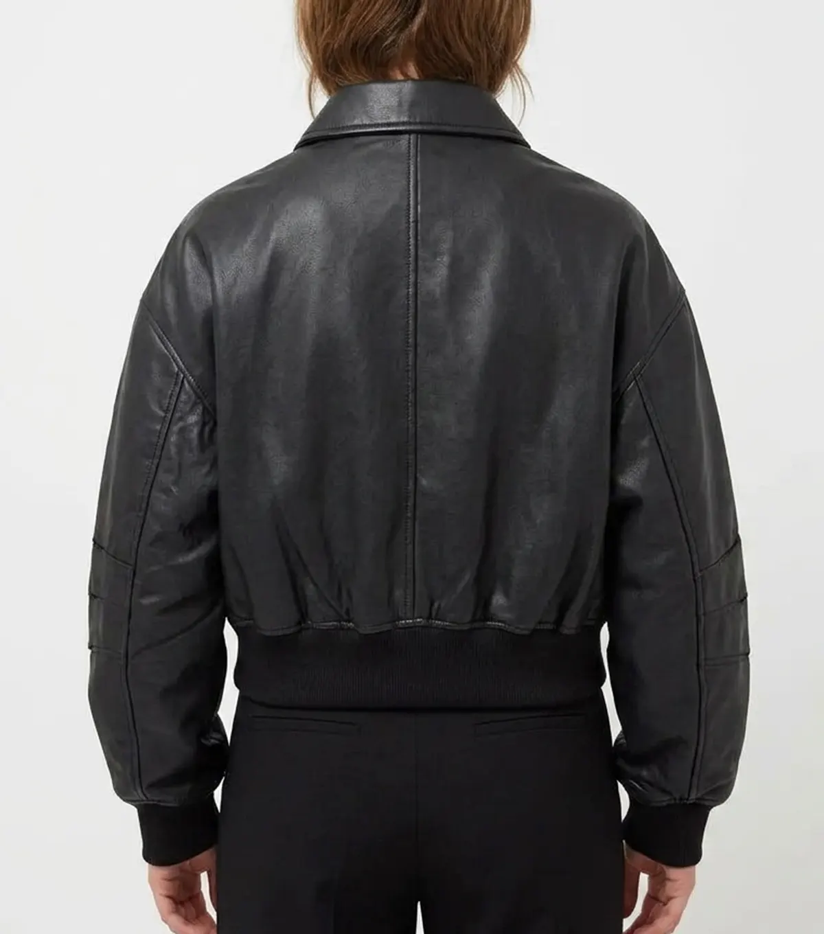 Womens Oversized Leather MA-1 Bomber Jacket back